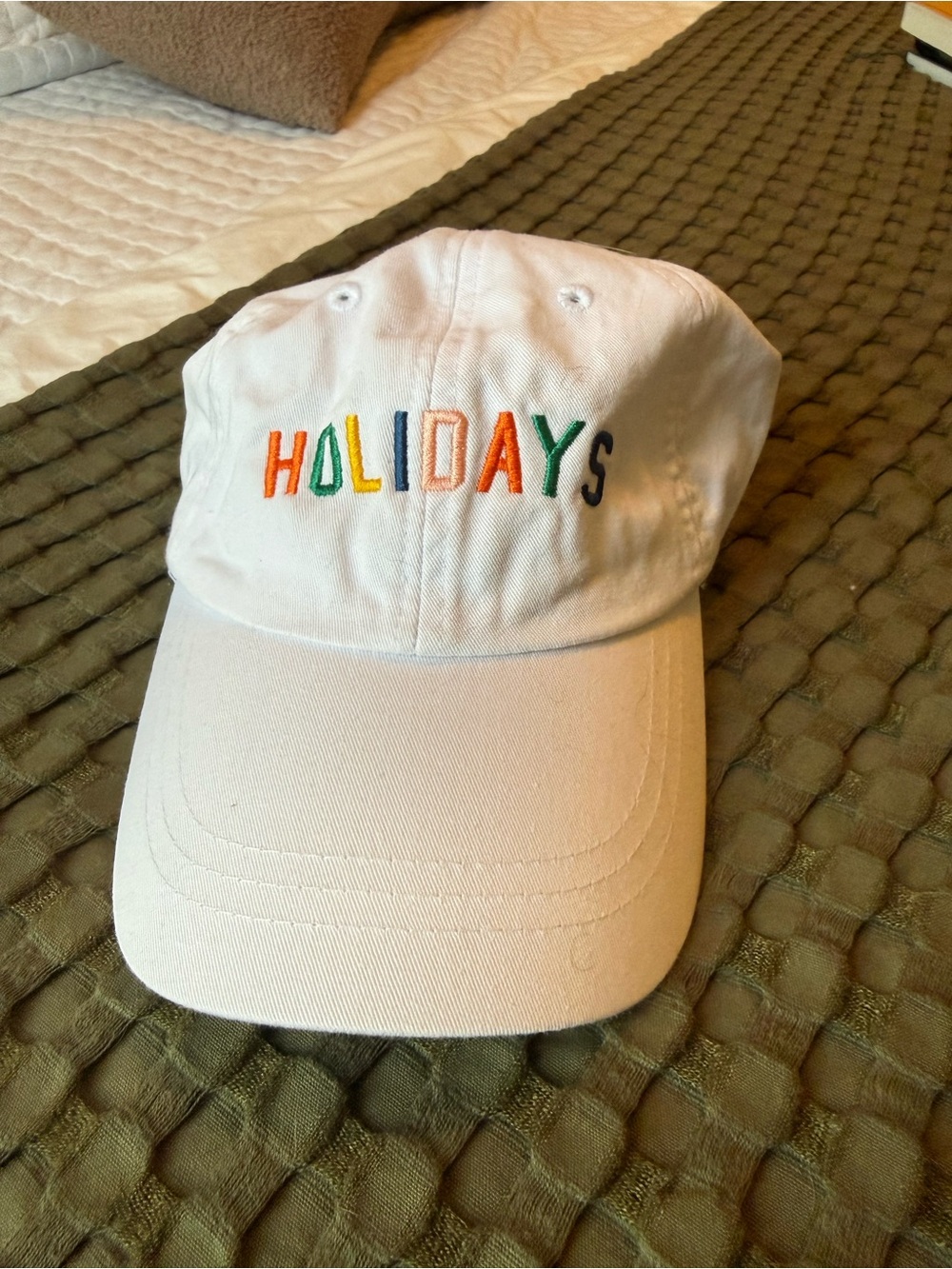 100% Cotton White 'Holidays' Embroidered Baseball Cap